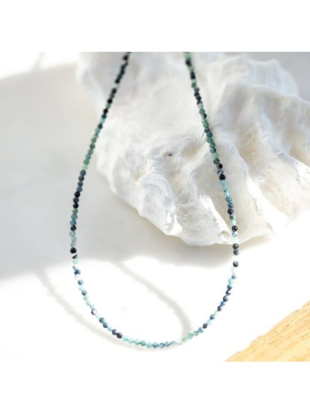 Natural Blue Tourmaline Beaded Necklace Waterproof Non Tarnish Layering Jewelry